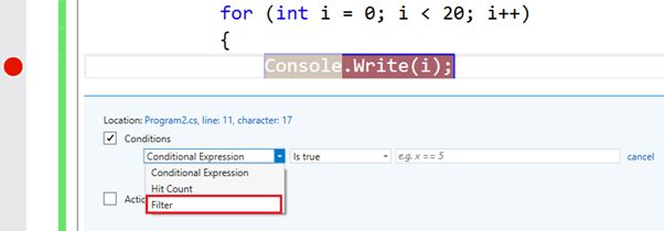 Filter from conditions